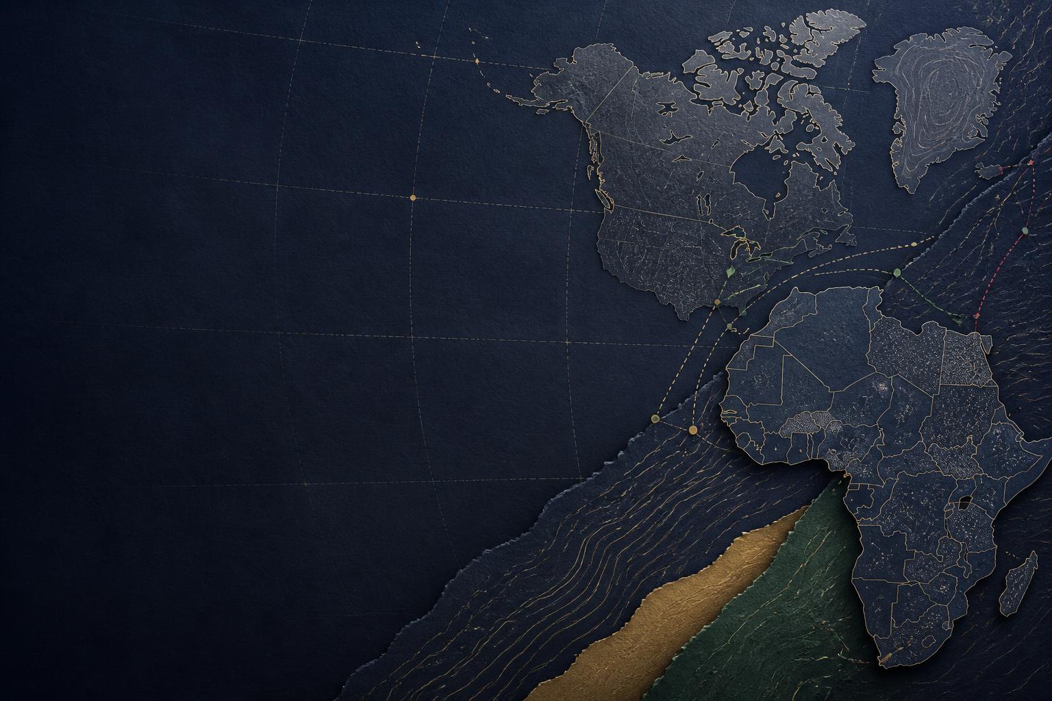 Layered cartographic study connecting Canada and Africa